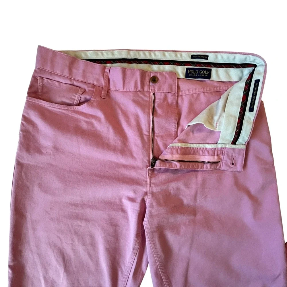 Polo Golf Ralph Lauren Mens Pink Cotton Twill Stretch Tailored Fit Pants 33x32